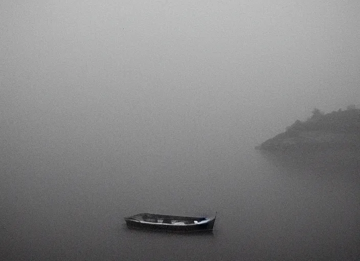 Prompt: boat, mist, lomography photo effect, monochrome, noise grain film