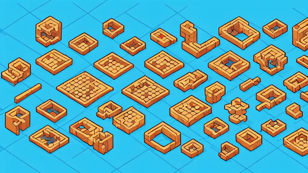 Image similar to sketched seasonable change isometric puzzle game, intricate design change