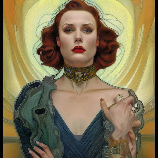 Image similar to a streamline moderne painting in the style of donato giancola, and in the style of charlie bowater, and in the style of alphonse mucha. symmetry, smooth, sharp focus, semi - realism, intricate detail.