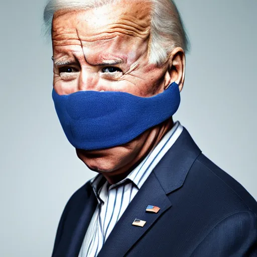 Image similar to uhd candid photo of joe biden wearing a basket - muzzle, with accurate face, real basket - muzzle, uhd, studio lighting, correct face, photo by annie leibovitz