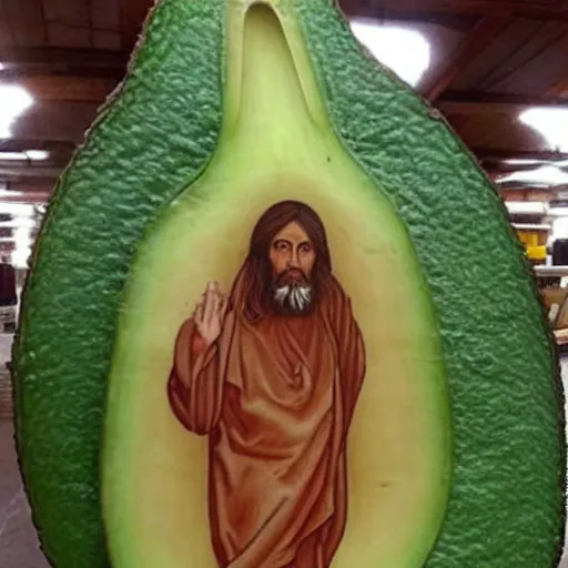 Image similar to jesus christ inside a big avocado