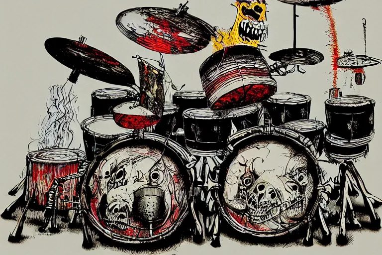 Image similar to drum set from hell by ralph steadman