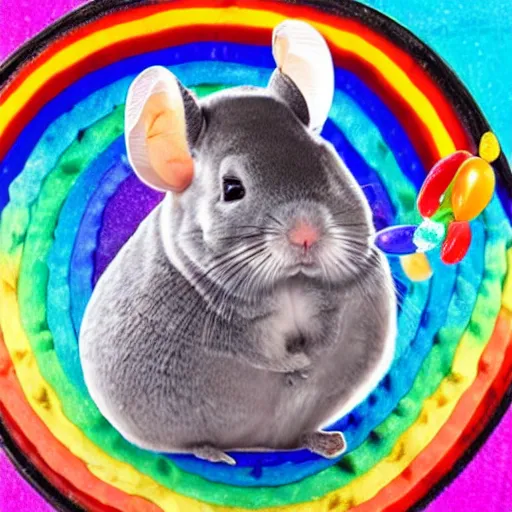 Prompt: cosmic chinchilla pooping rainbow jellybeans