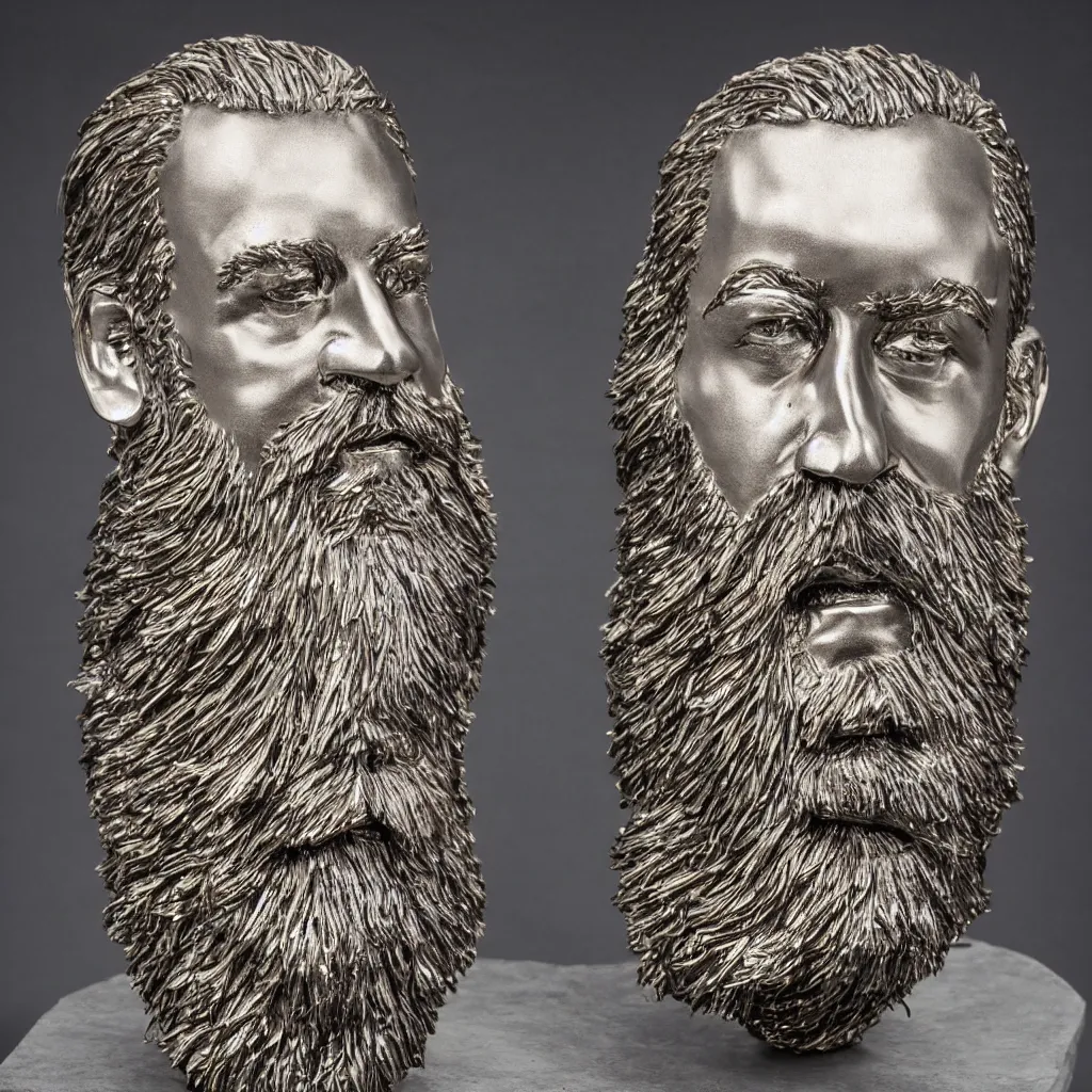 Prompt: matt wilson metal sculpture of a bearded man