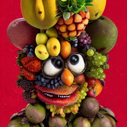 Image similar to giuseppe arcimboldo, fruit monster, new scifi movie