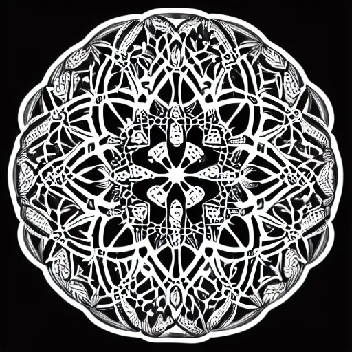 Prompt: black and white mandala openwork pattern