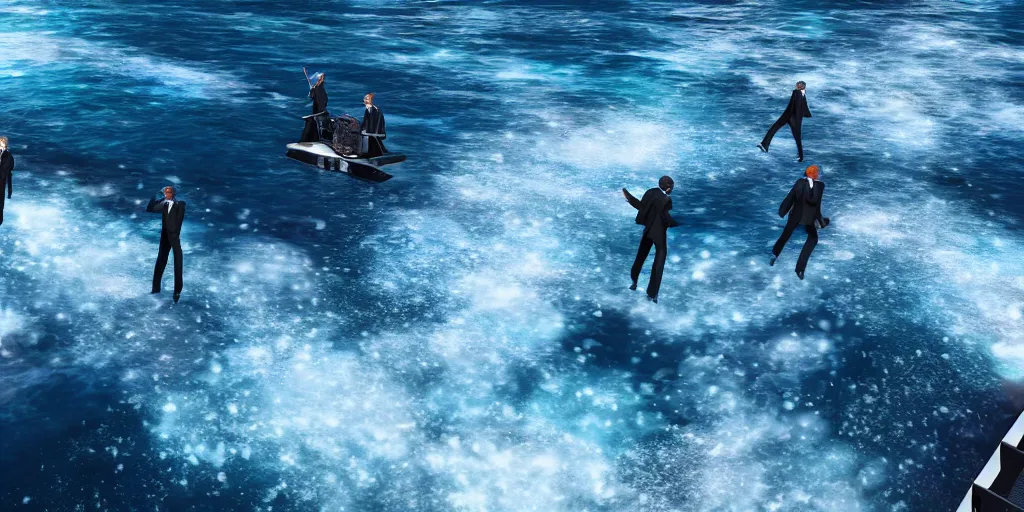 Prompt: a photo of 8k the beatles performing in the middle of the ocean, cinematic lighting, trending on artstation, 4k, hyperrealistic, focused, extreme details, unreal engine 5, cinematic, masterpiece