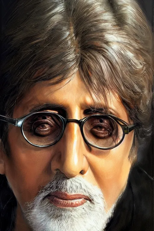 Prompt: Amitabh Bachchan, closeup character portrait art by Donato Giancola, Craig Mullins, digital art, trending on artstation