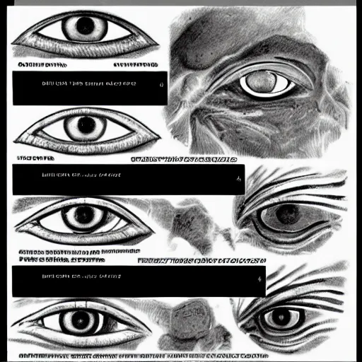 Prompt: an anatomicaly correct sketch about the evolutional stages of the common eye