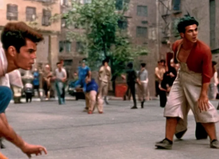 Image similar to a film still of teemo in west side story ( 1 9 6 1 ), technicolor