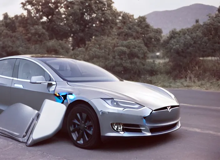 Prompt: A photo of an upcoming Tesla Car, f/22, 35mm, 2700K, kodachrome, award winning photography