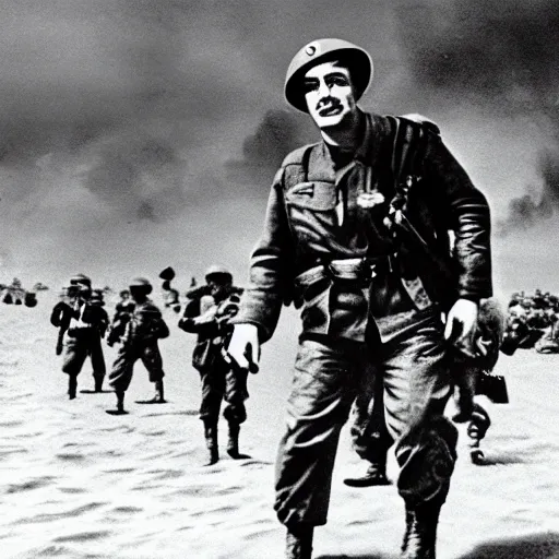 Image similar to nintendo kirby storms normandy beach on d - day ww 2