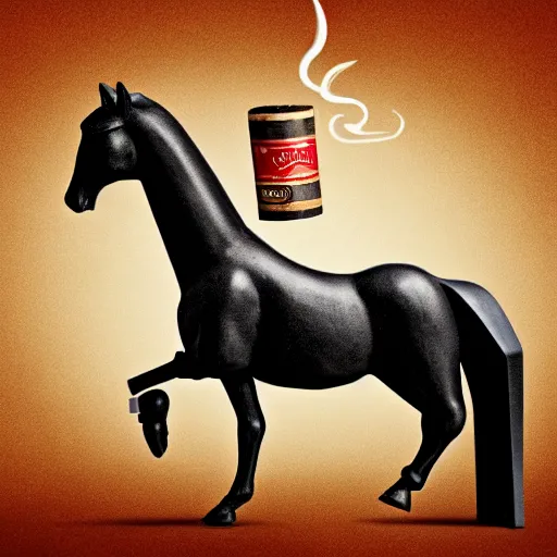 Image similar to an antropomorphic horse wearing a suit smoking a cigar