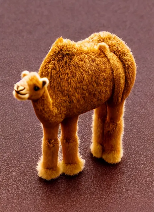 Image similar to 80mm resin detailed miniature of fluffy camel in desert, coca cola in camel head, in background there is fir, Product Introduction Photos, 4K, Full body, simple background