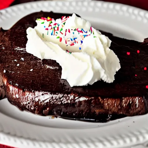 Image similar to chocolate steak with whipped cream and sprinkles