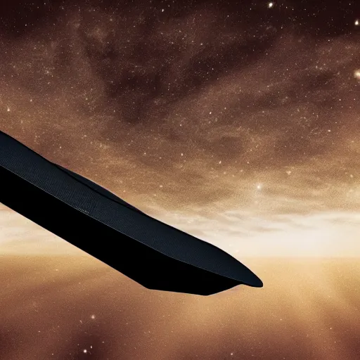Prompt: Rectangular black flying UFO spaceship in skies