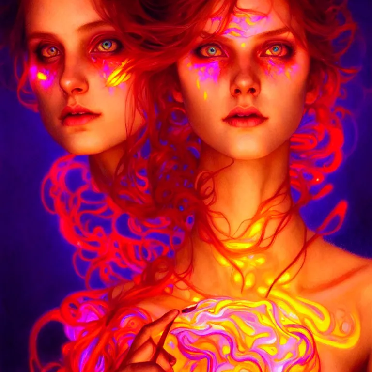 Image similar to bright asthetic portrait LSD glowing liquid, fantasy, intricate, elegant, dramatic lighting, highly detailed, lifelike, photorealistic, digital painting, artstation, illustration, concept art, smooth, sharp focus, art by John Collier and Albert Aublet and Krenz Cushart and Artem Demura and Alphonse Mucha