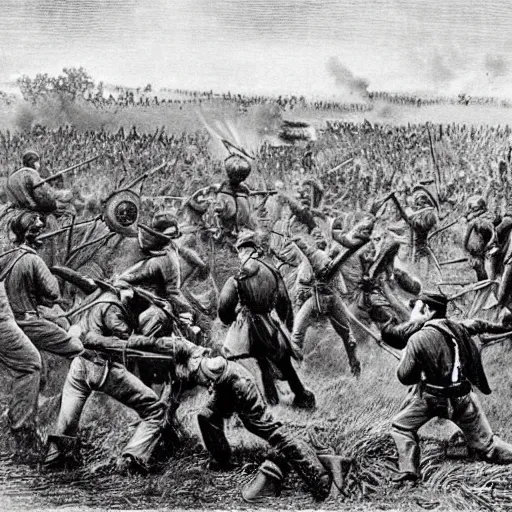 Prompt: minions fighting for the union in the civil war, photograph, battle of gettysburg, 1 8 6 3, high quality, high resolution