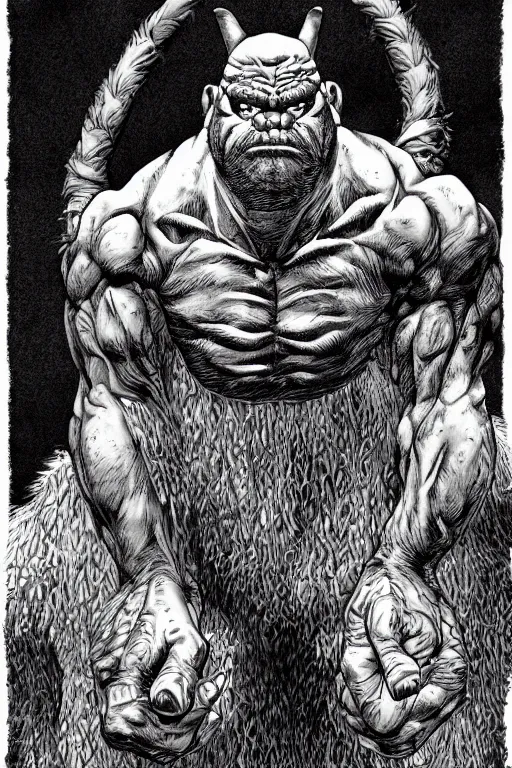 Image similar to hunched ogre, highly detailed, digital art, sharp focus, trending on art station, kentaro miura manga art style