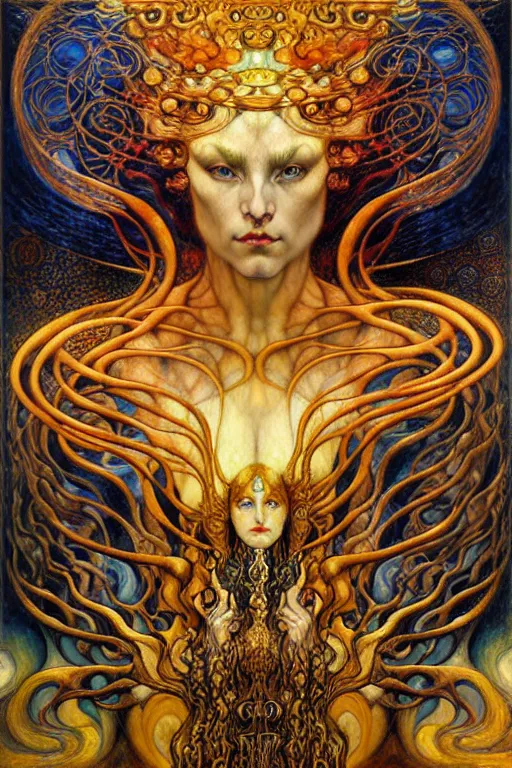 Image similar to Divine Chaos Engine by Karol Bak, Jean Delville, William Blake, Gustav Klimt, and Vincent Van Gogh, symbolist, visionary