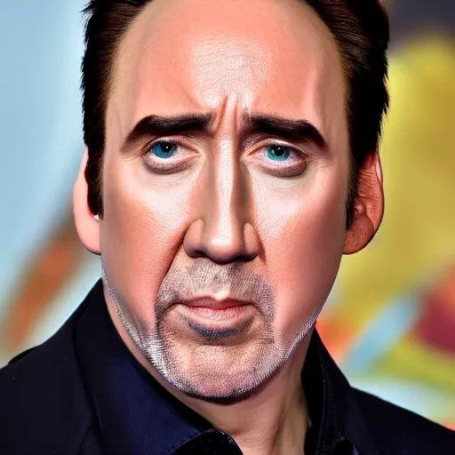 Image similar to nicholas cage with blue hair