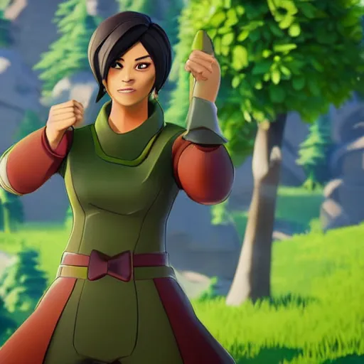 Image similar to toph beifong in fortnite, character render, full body shot, highly detailed, in game render