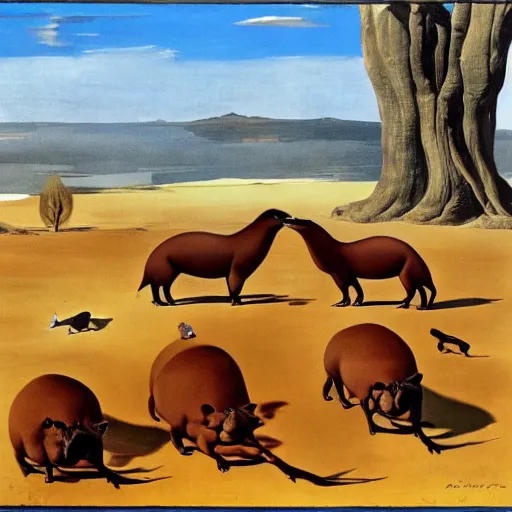 Image similar to capybaras, by salvador dali,