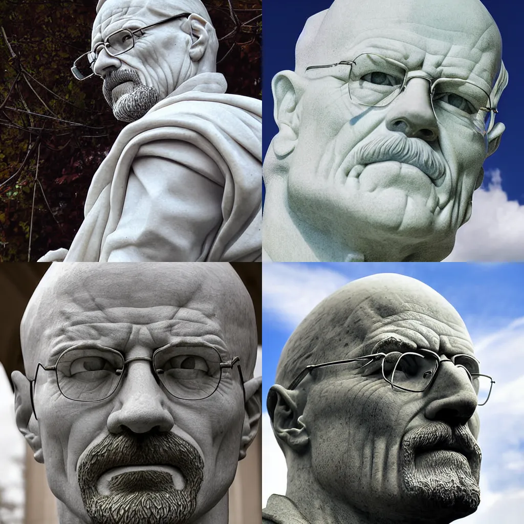 Prompt: A marble statue of Walter White photograph Roman close angle