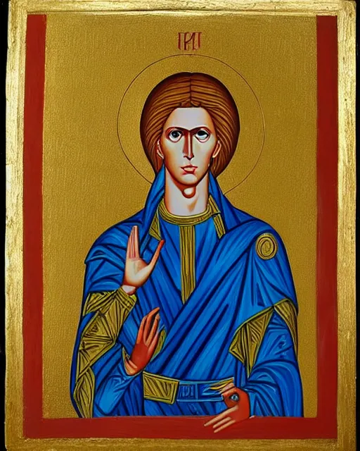 Prompt: david bowie as a byzantine icon, neoclassical painting, gold leaf, illuminated manuscript