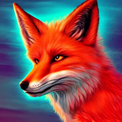 Prompt: digital fox, retrowave red palette, digital world, highly detailed, electric breeze, anatomically correct vulpine, synth feel, fluffy face, ear floof, flowing fur, super realism, accurate animal imagery, 4 k digital art