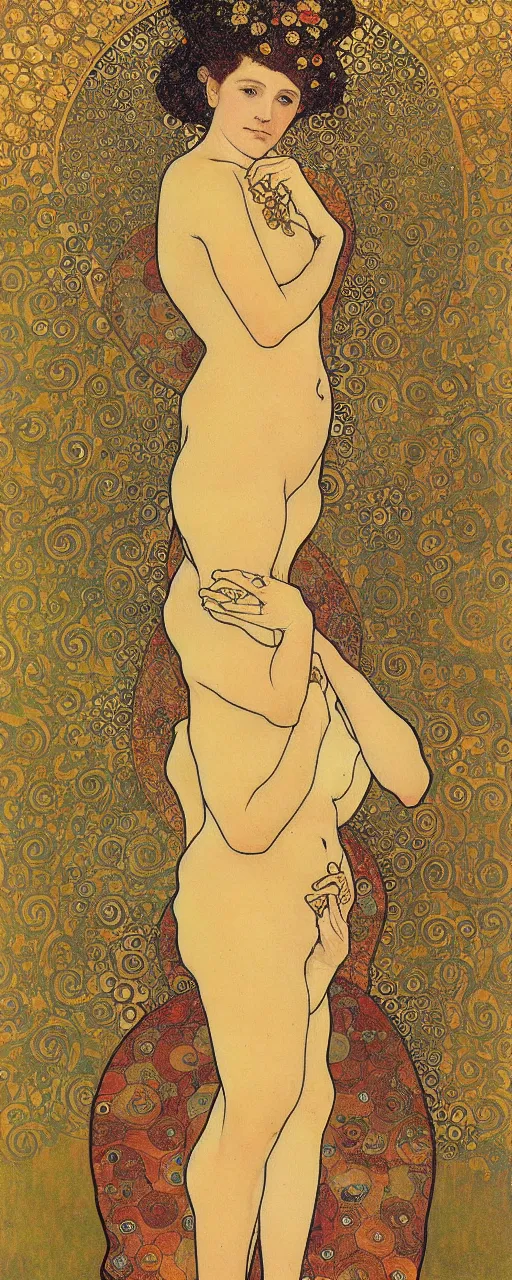 Prompt: beautiful portrait of the fertility goddess, drawing by Klimt and Alphonse Mucha