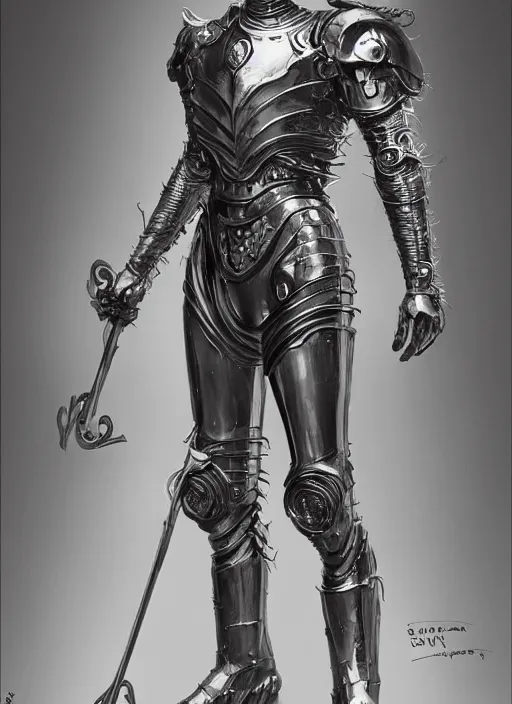 Image similar to powerful male tin man, willem dafoe as tinman, full body character concept, covered in full metal armor, art nouveau, super powers, fantasy, intricate, elegant, highly detailed, digital painting, artstation, concept art, shining, sharp focus, illustration, art by stanley lau
