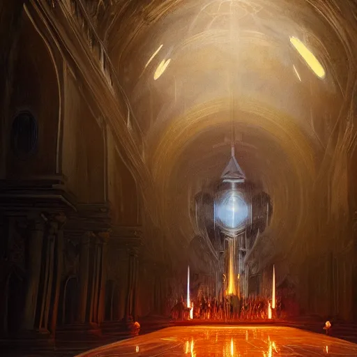 Prompt: a portrait of elon musk radiating holy light in a cavernous cathedral,in the style of greg rutkowski,epic lighting,Postmodernism style,Masterpieces,oil on canvas