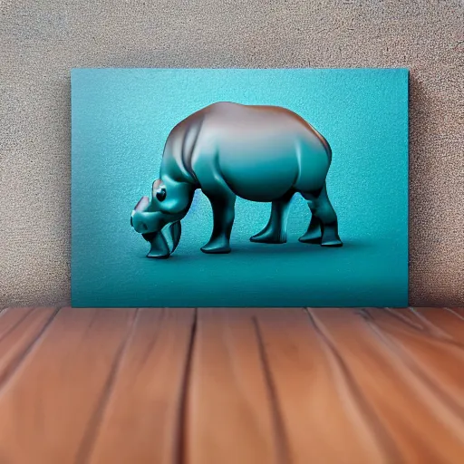 Prompt: a smooth glossy acrylic hippopotamus made of woodgrain and teal blue ceramic, hd photograph