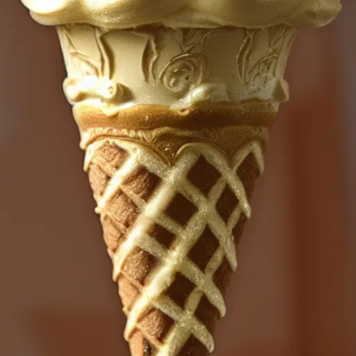 Image similar to a high clarity amber ice cream cone, elegant and ornate,