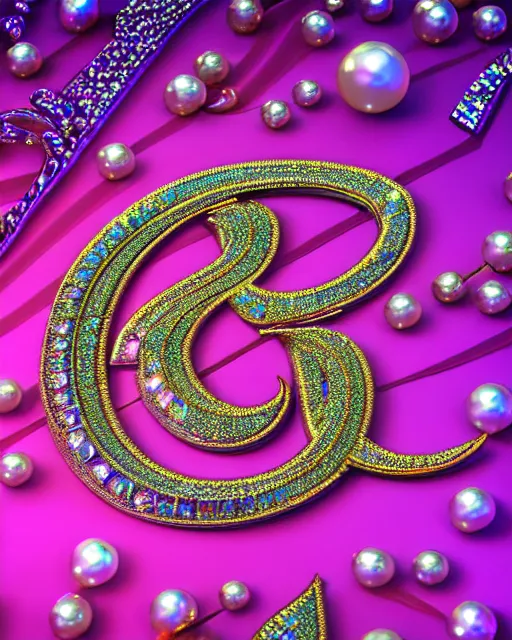 Image similar to 3D render of Hindi devanagari sanskrit calligraphy carved in iridescent bismuth crystal , swarovski studded words in metallic and diamond sparkle, hindi text, indian script, pearls, diamonds, opal, bvlgari, ultra realistic, sharp focus, symmetric, 8k high definition, insanely detailed, intricate, elegant, Hajime Sorayama, Octane render, unreal engine,