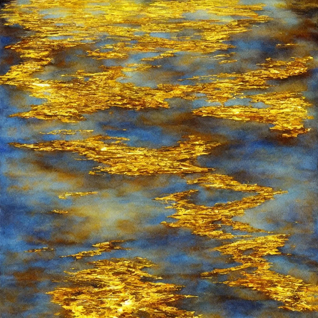 Prompt: gold molten lake, water paint, art station