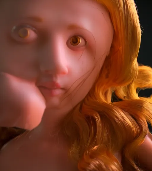 Image similar to melting, plastic doll, hair on fire, cinematic lighting, highly detailed 8 k