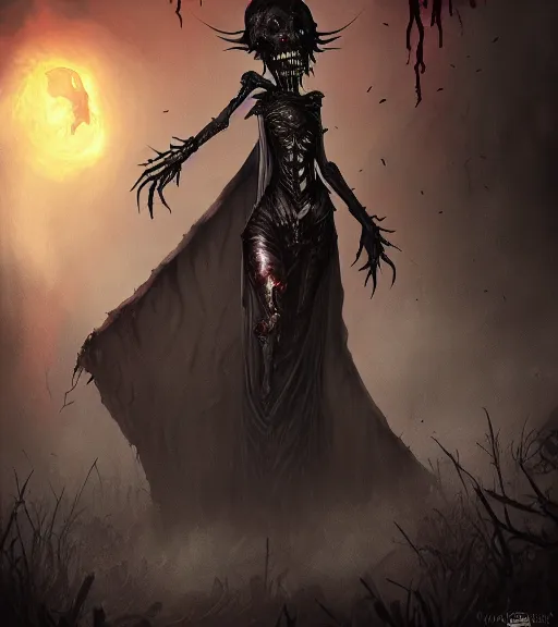 Image similar to gothic necrolord female with zombie servents, digital painting, liminal eerie midnight backlit, a picture taken by Michael Komarck and Daniel Ljunggren