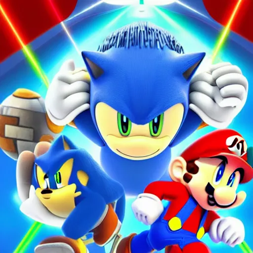 Image similar to super mario, kirby, sonic the hedgehog, super smash bros, star wars themed movie poster high detail accurate eyes and good gesture poses, pokemon anime cartoon style