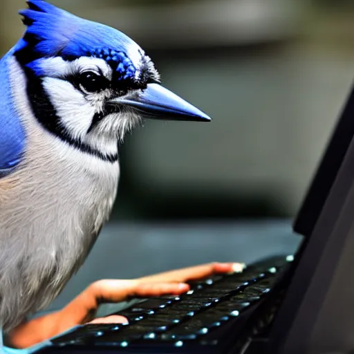 Image similar to bluejay using a computer