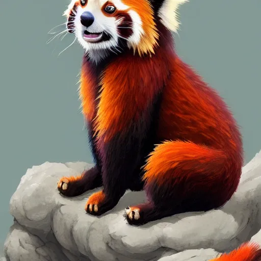 Image similar to highly detailed full body picture of a buddhist monk red panda in the style of Studio Ghibli, concept art, digital art, studio lightning, bright colors, intricate, masterpiece, photorealistic, hiperrealistic, sharp focus, high contrast, intricate, Artstation HQ, DeviantArt trending, 4k UHD, Unreal Engine 5