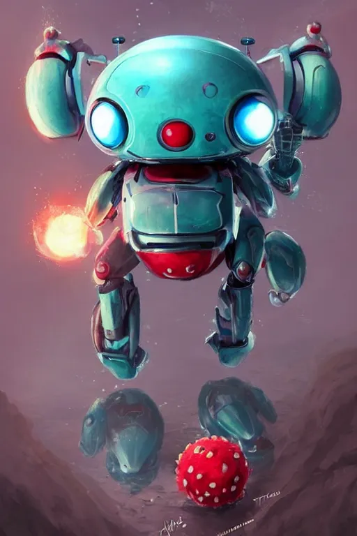 Image similar to cute Tachikoma, Tachikoma made of watermelon, tiny, small, miniature Tachikoma, baby Robot, short, pale blue armor, cute and adorable, pretty, beautiful, DnD character art portrait, matte fantasy painting, cgsociety Artstation, by Jason Felix by Steve Argyle by Tyler Jacobson by Peter Mohrbacher, cinematic lighting