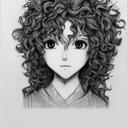 pencil sketch of an anime girl with a curly hair