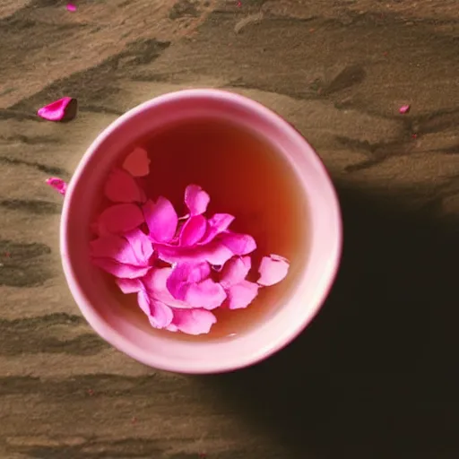 Image similar to water paint top view of a cup of sakura petals pink tea
