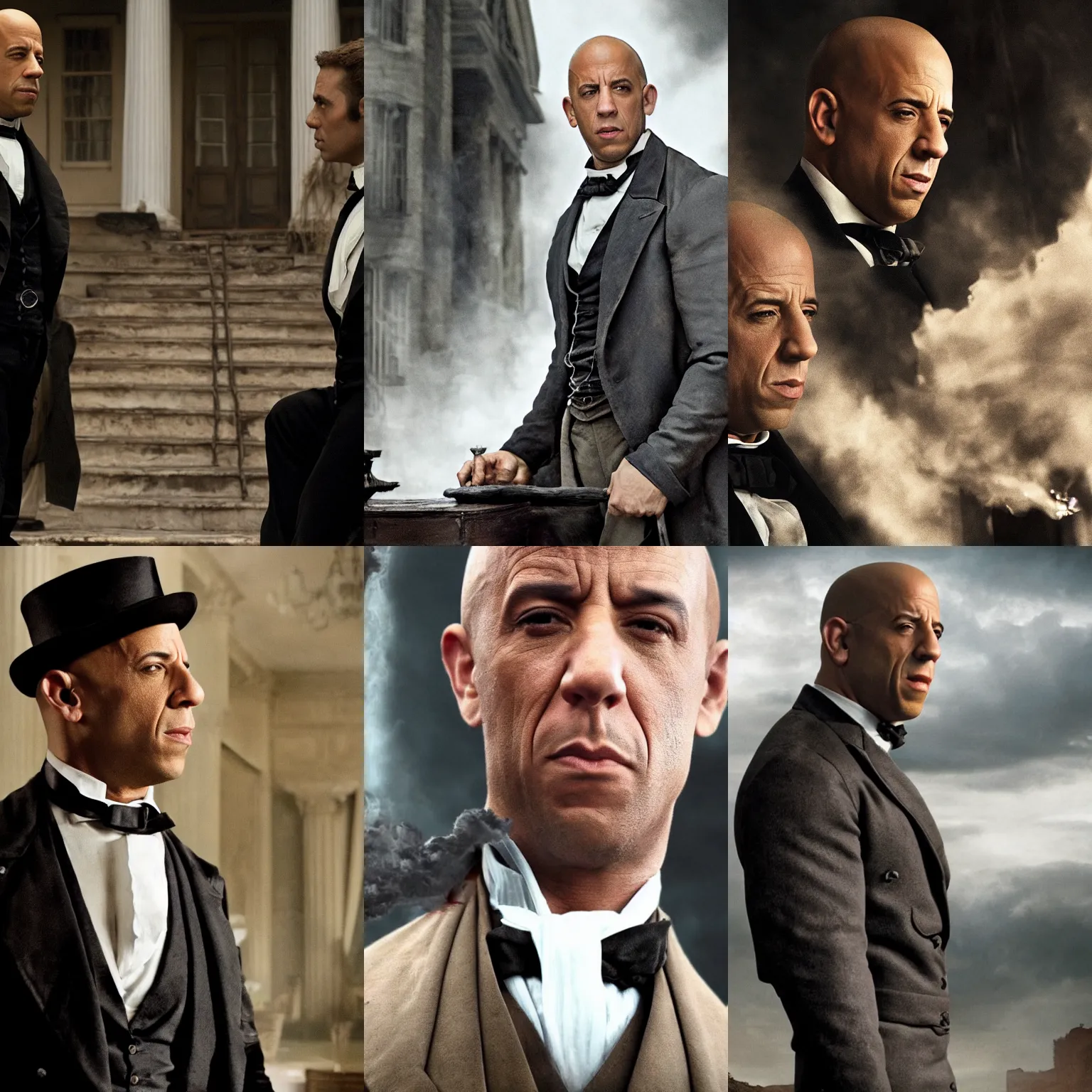 Prompt: movie still of Vin Diesel as Abraham Lincoln, dramatic ligthing, 4k, high quality