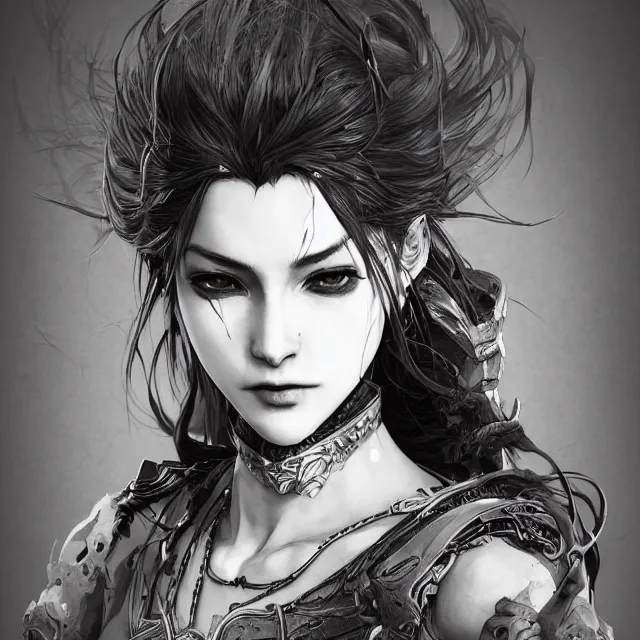 Prompt: the portrait of neutral evil fallen female dark knight vagabond as absurdly beautiful, gorgeous, elegant, sophisticated, woman, an ultrafine hyperdetailed illustration by kim jung gi, irakli nadar, intricate linework, bright colors, octopath traveler, final fantasy, unreal engine 5 highly rendered, global illumination, radiant light, detailed and intricate environment