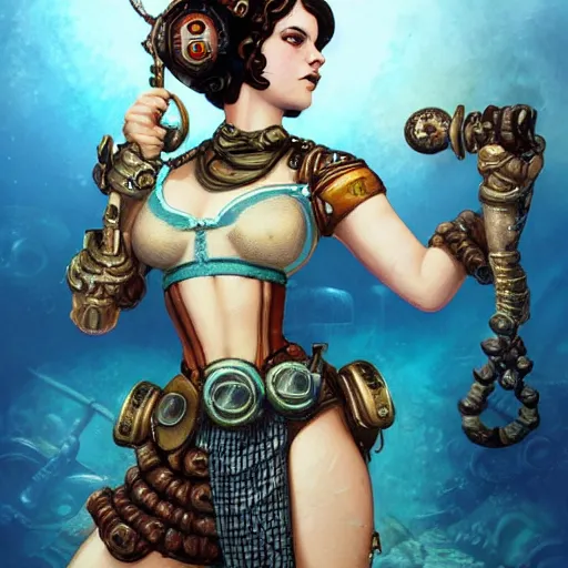 Image similar to lofi underwater bioshock steampunk portrait of a gladiator, Pixar style, by Tristan Eaton Stanley Artgerm and Tom Bagshaw.