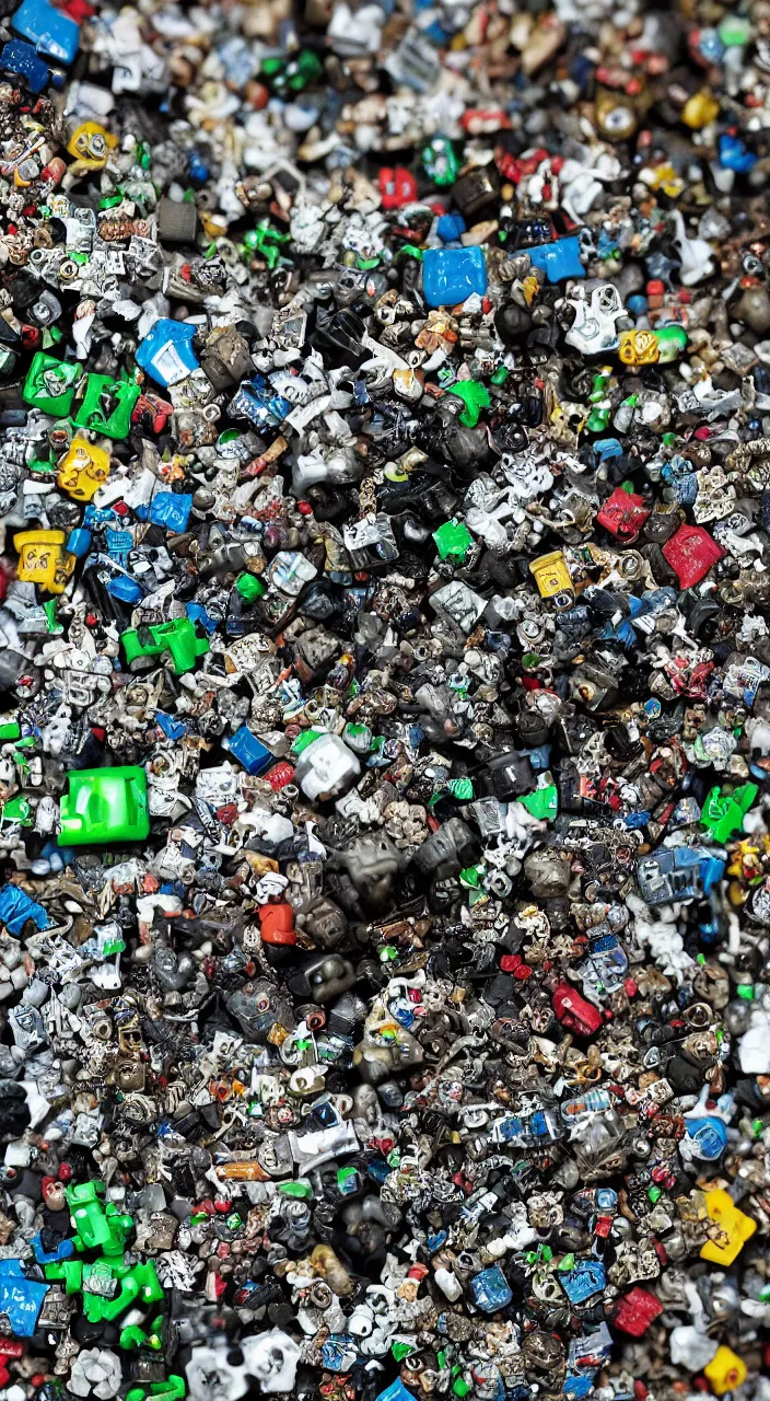 Image similar to a close up of a piece of plastiglomerate made from warhammer figures and xbox controllers, photographic, highly detailed