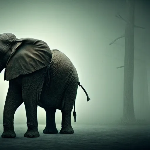 Prompt: Elephant monster in style of silent Hill